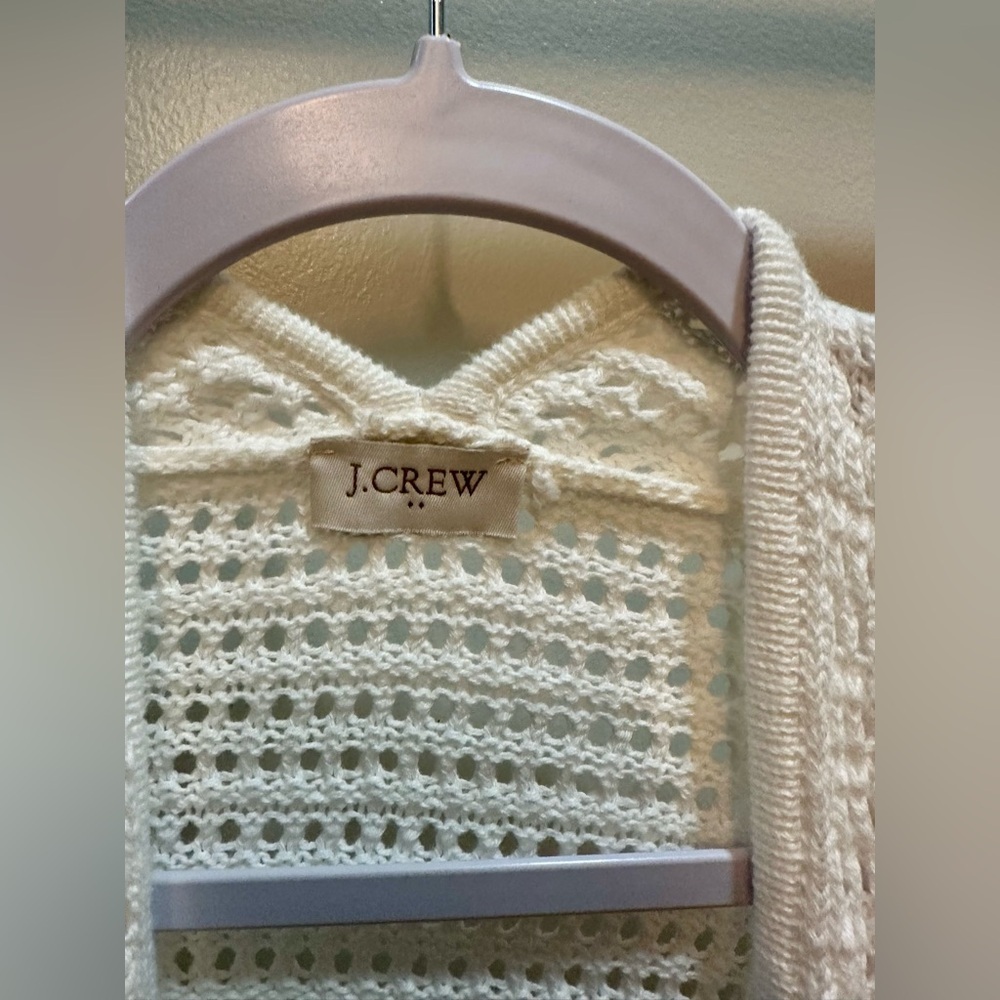 J.Crew Factory Open Knit Shrug Cardigan in White Cotton OS - Picture 2 of 7